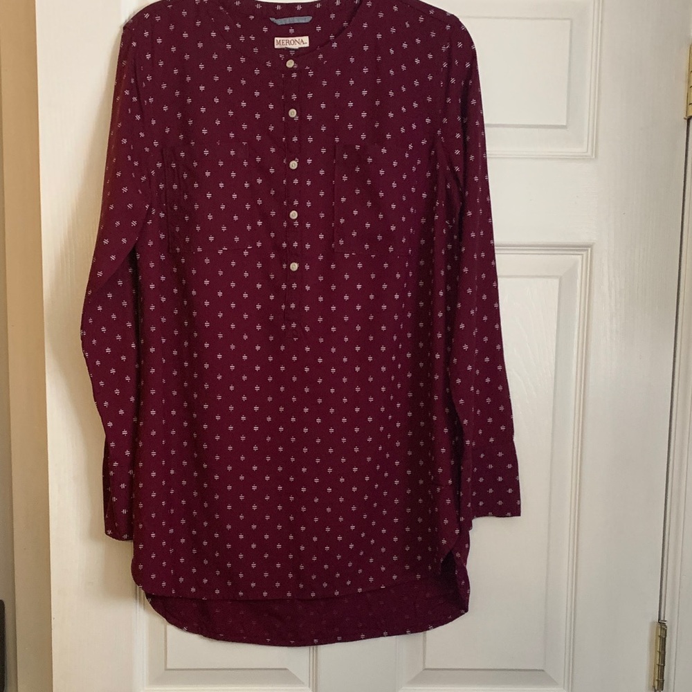 Merona Maroon Blouse with White Accents